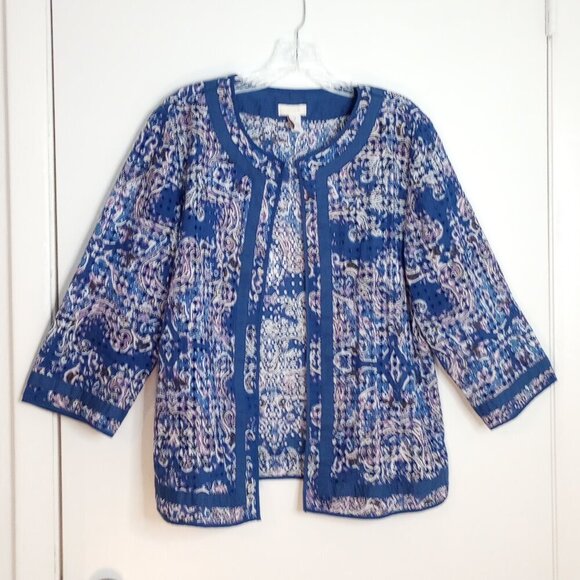 Chico's Jackets & Blazers - Chico's Blue & White Baroque Print Eyelet Lace Open Front Jacket